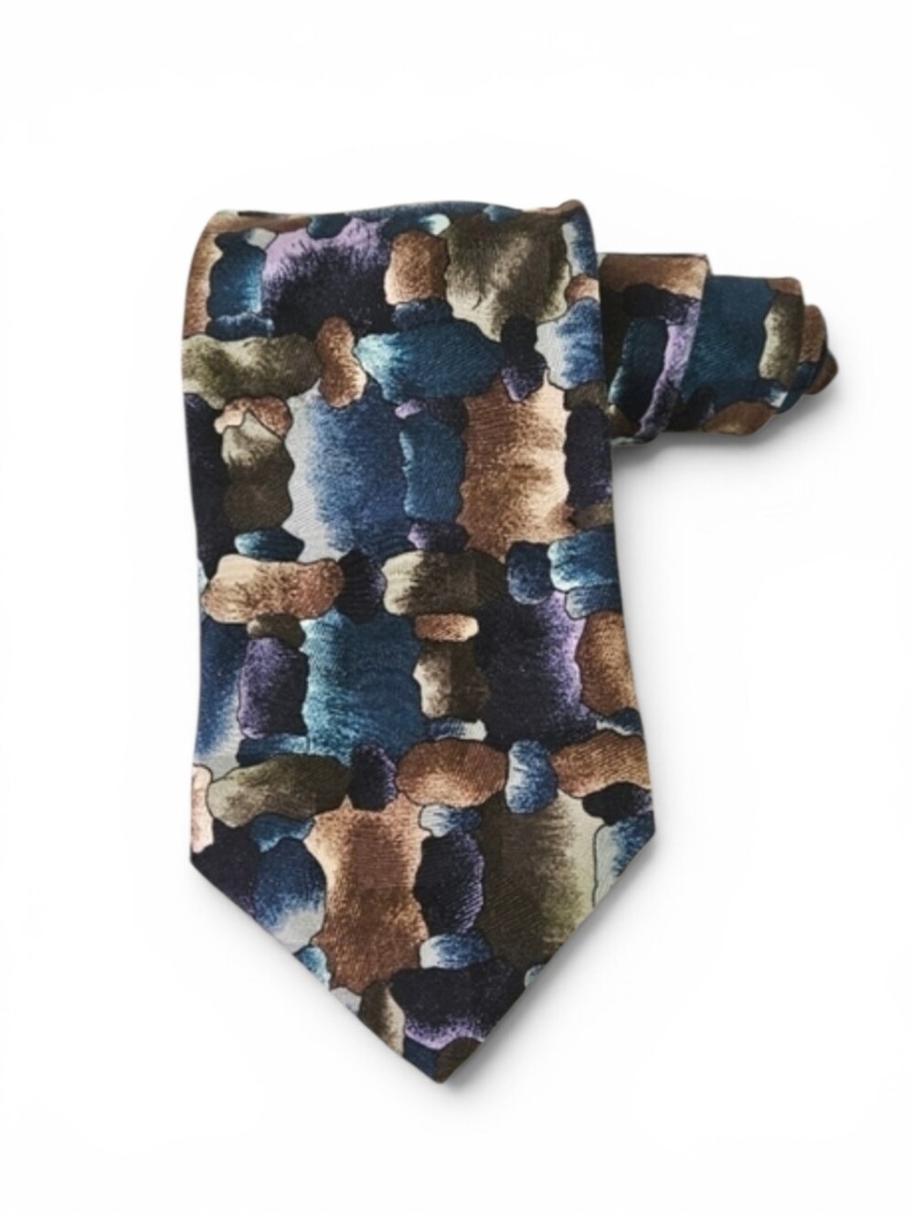 Vintage Etienne Aigner Abstract Silk Wide Necktie in Agean Blue and Brown